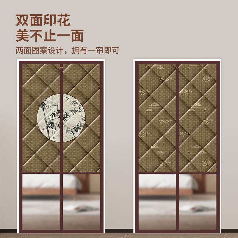 中国风冬天保温保暖隔冷气棉门帘家用全磁条遮挡魔术贴免打孔帘子