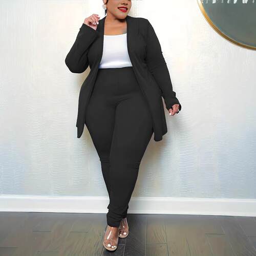 Sleeve Coat Elastic Waist Skinny Pants Set Fitted Casual