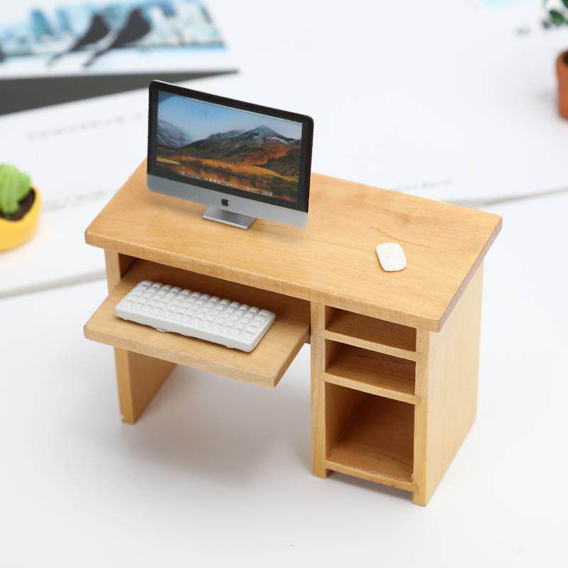 1：12dollhouse娃娃屋迷你家具模型电脑桌套装袖珍玩具场景道具