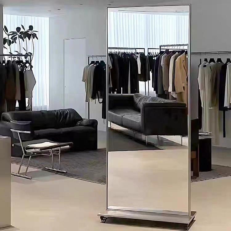 服装店试衣全身镜不锈钢框移动镜女装店试衣超白落地镜子美颜显瘦