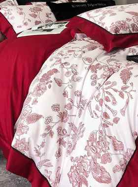 美式奢风轻00支全棉四套纯1棉长绒棉贡件缎1.8m被YF-100QM套床单