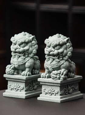 石狮子摆件一对镇宅故宫狮桌面装饰鱼缸造景看门门口吉祥物小摆设