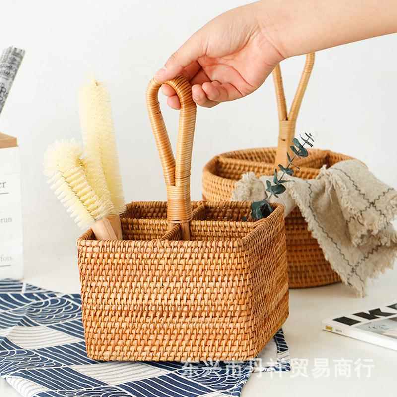 越南藤编收纳筐水果篮藤编竹编圆形大水果盘桌面草编盒客厅茶几盒