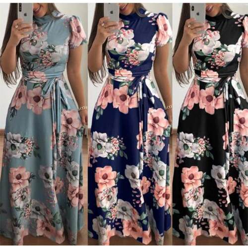 Printed strap long dress, women's dress