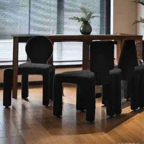 北欧创意网红黑色泰迪绒餐椅家用现代简约ins风凳子靠背化妆椅子