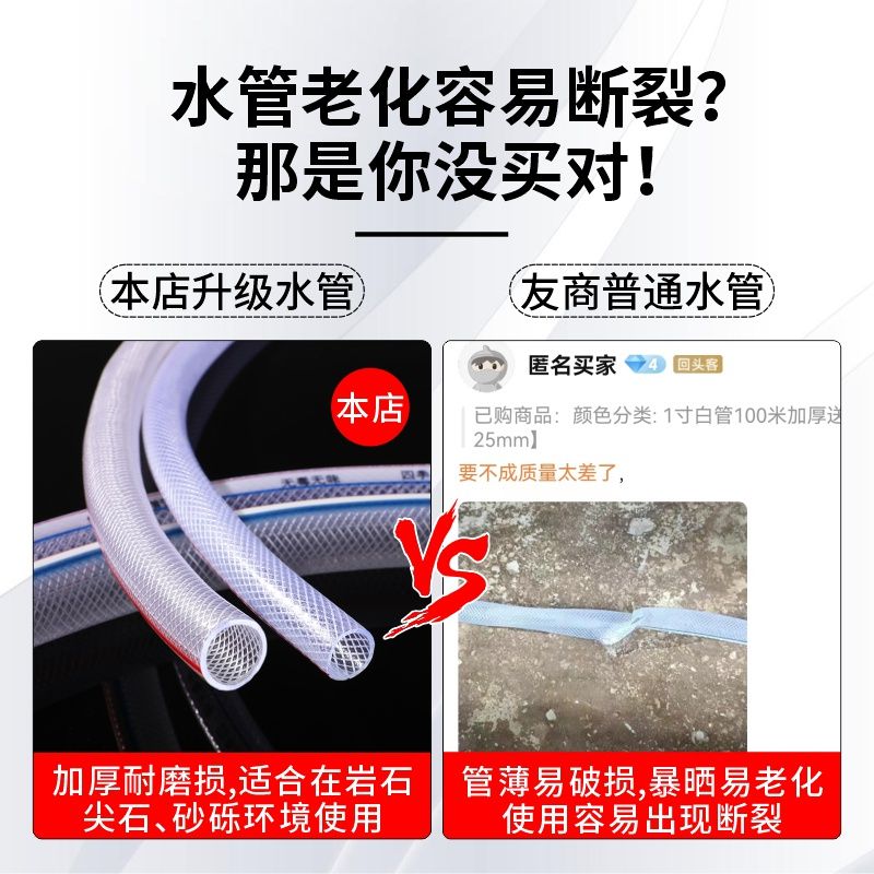 水管软管PVC耐磨加厚特厚4分6分1寸家用花园牛筋蛇皮管子浇菜洗车