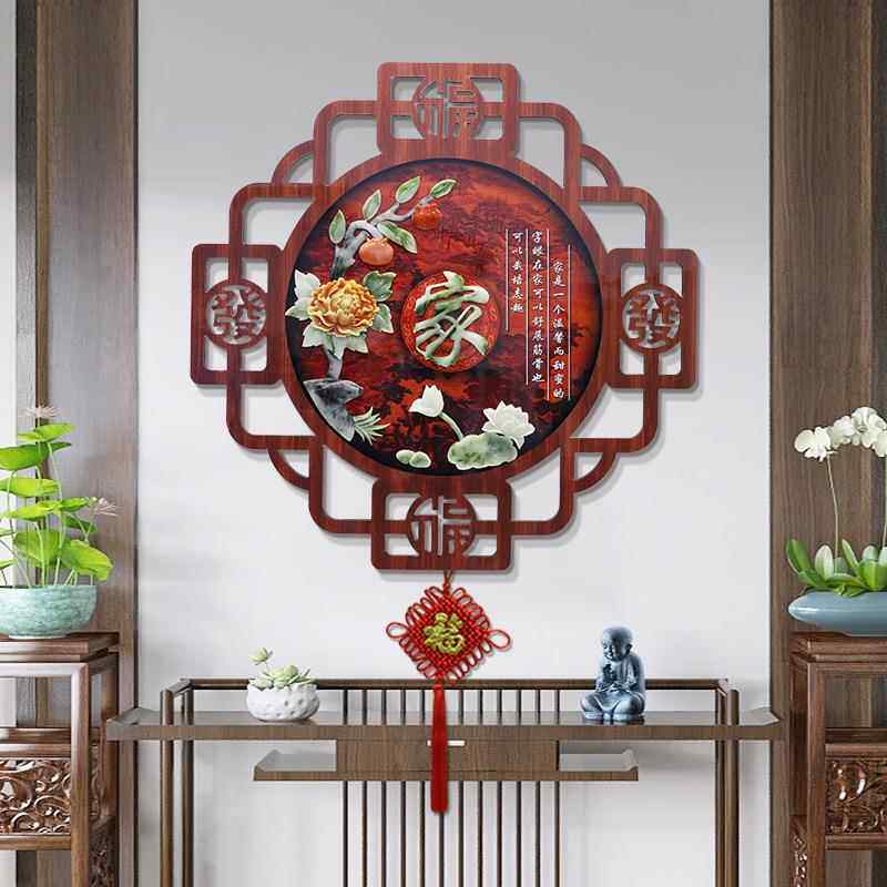 中式客背厅装饰电视沙发景墙壁画过画道PVG玄关餐厅走廊挂件玉雕