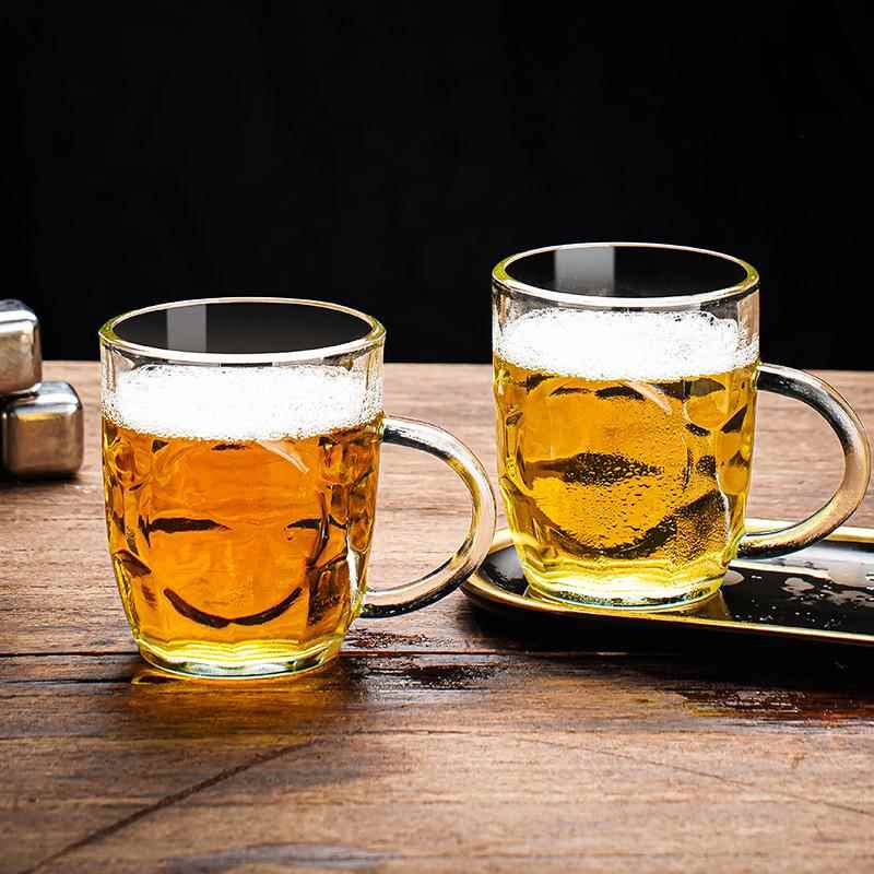 欧式无铅玻璃家用防摔菠萝啤酒杯茶杯带把手耐高温扎啤喝水泡茶杯