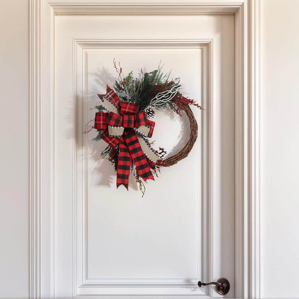 纵鸿新款北欧藤圈花环壁挂门饰半圈蝴蝶结装饰圣诞藤条橱窗摆件