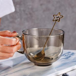 早餐杯带勺牛奶杯带盖耐热玻璃杯水杯防爆家用大容量燕麦杯可微波