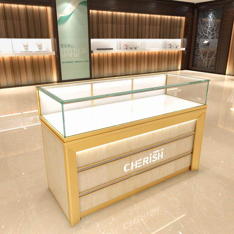 新款展示175柜台钢展化璃柜珠宝示首饰陈列柜珠宝柜台L玻ED灯
