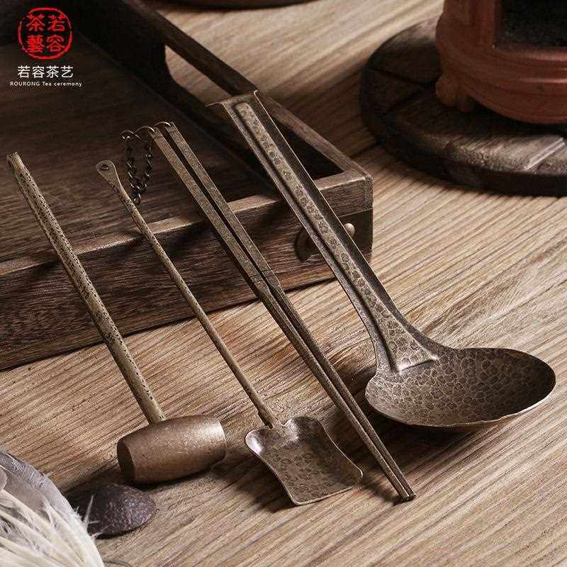 新款直销炭炉纯铜夹炭筷子碎炭锤黄铜火箸功夫茶炉夹火钳炭炉灰铲