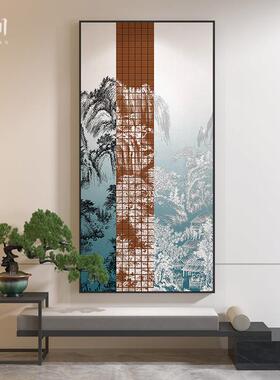 新中式抽象山水高级感中国风禅意客厅餐厅装饰画玄关壁画竖版挂画