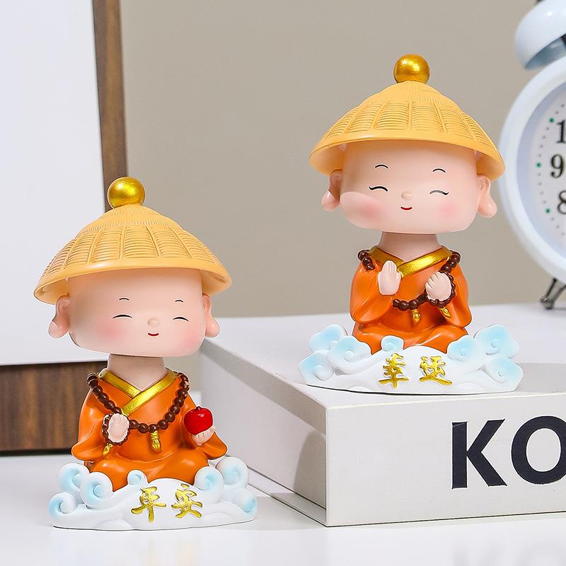中家式祥云小和尚居办关公桌面摆书房客件厅酒柜玄RCXYHS装饰品解