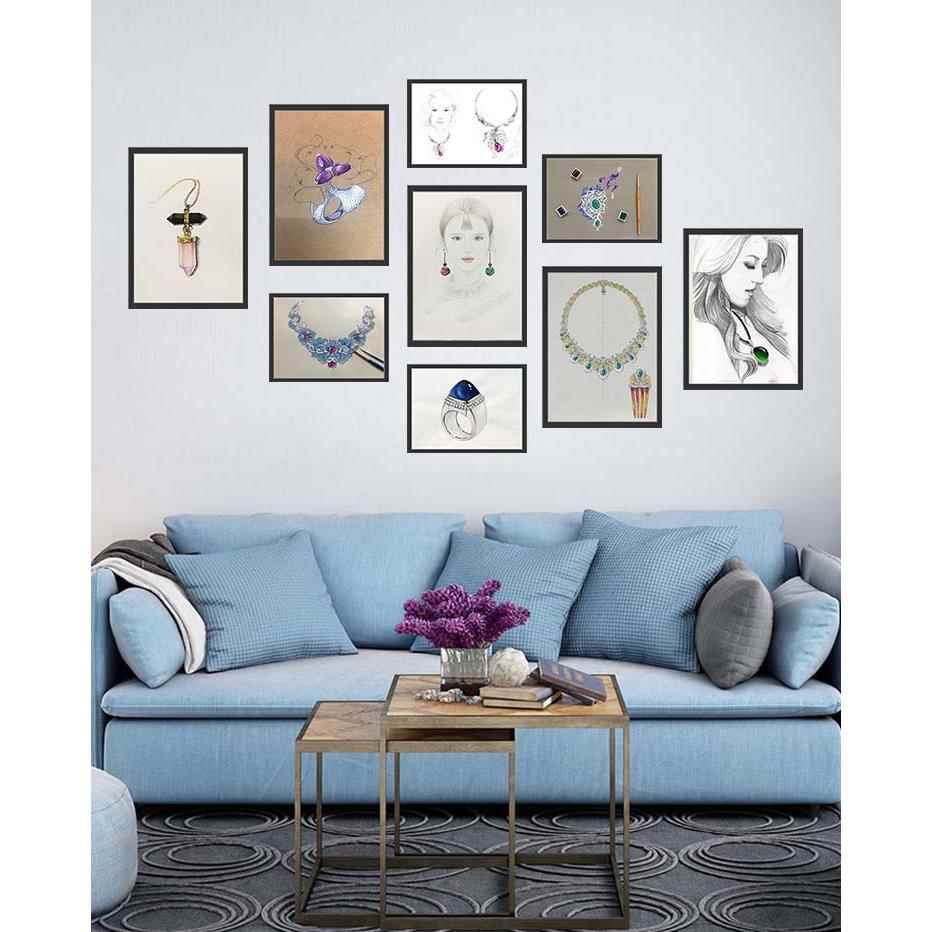 手绘珠宝设计装饰挂画珠宝首饰照片墙挂画钻石玉器店海报KT板贴画