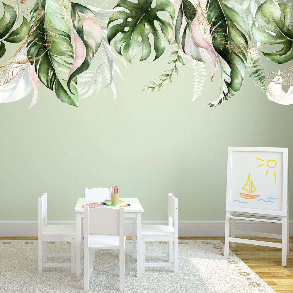 新款直销北欧风大型清新绿叶客厅卧室ins装饰背景墙贴画壁纸自粘