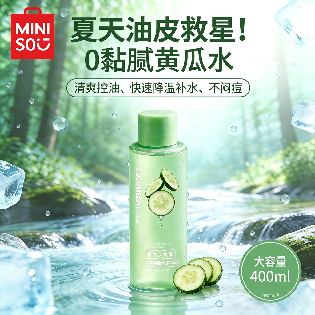 MINISO名创优品小黄瓜爽肤水400ml补水控油清爽不黏腻精华水
