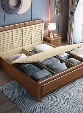 爱杰家新中式桃木材质高箱储物胡床实木床纯BSL实具木家居舒适