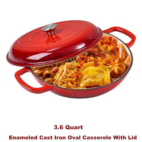 Enameled Cast Iron Oval Casserole Dutch Oven Pot Marinate