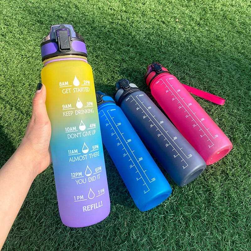 新款直销跨境渐变色1L运动水杯弹跳盖水壶户外太空杯健身水瓶随手