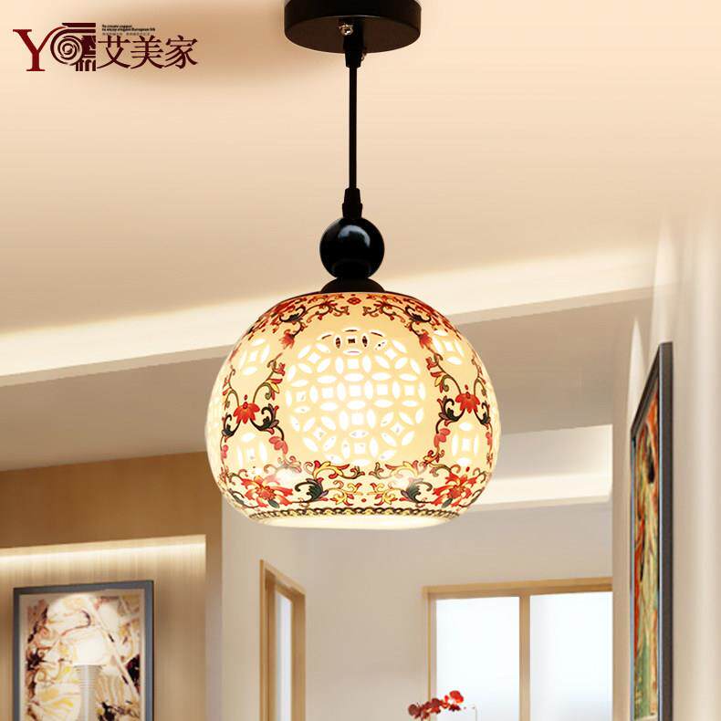 现代新中式吊灯陶瓷阳台灯单头过道楼梯灯简约玄关门厅LED特价灯