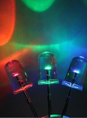 发光二极管F5mm七彩慢闪圆头透明长脚LED5mm圆头七彩慢闪灯珠