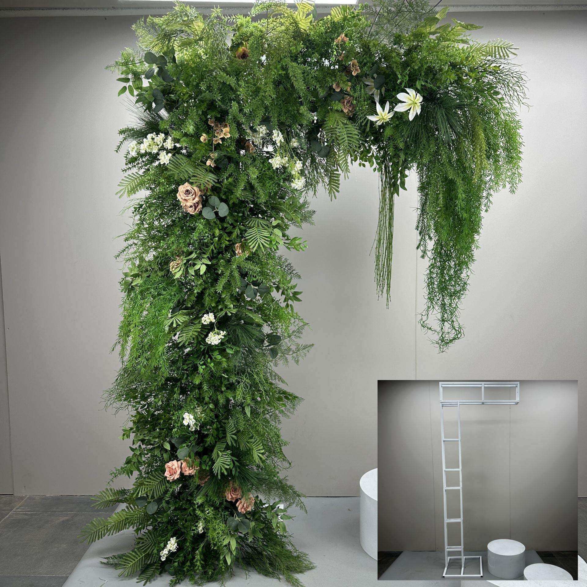 森系绿植拱门花柱婚礼背景装饰仿真花艺道具门口橱窗展台假花卉