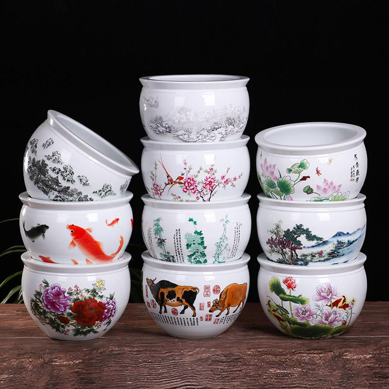 景德镇陶瓷鱼缸小型金鱼乌龟缸睡莲碗莲花盆养鱼盆家用摆件大号瓷