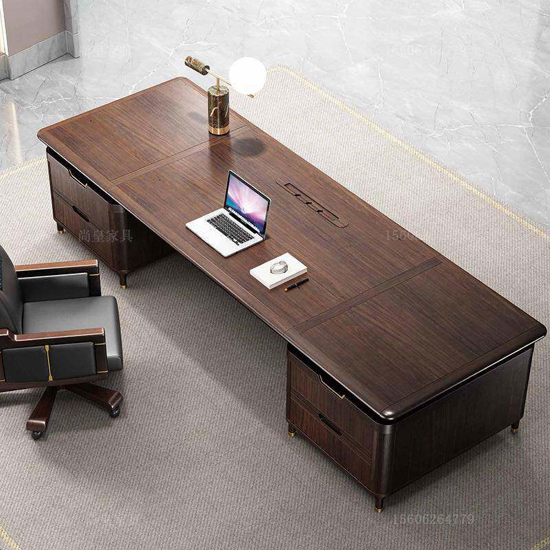 实木老板办公约桌组合新中式乌大kj-1574裁金木班台现代简总家具