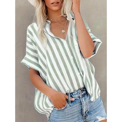 X 52338 Striped plus size women's shirt 条纹大码女士衬衫
