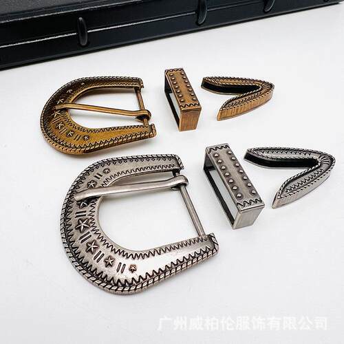 【内径3CM】跨境热销西部牛仔复古皮带扣 经典欧美朋克风三件套