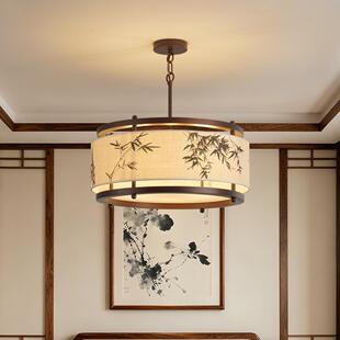 宋氏美学禅意餐厅餐桌吊灯新中式国风圆形布艺绘画茶室书房卧室灯