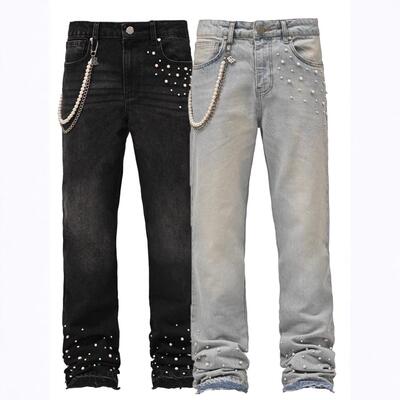 Men's Gradient Beaded Denim Jeans Heavy Craft Sequined