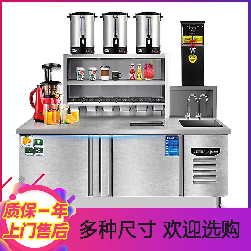 水吧台商用不锈钢置物架操作台奶茶店冷冻冰柜卧式设备双温冰柜图片