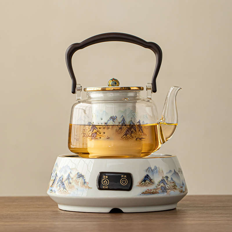 千里江山电陶炉围炉煮茶壶煮茶器玻璃蒸汽烧煮茶炉烧水壶礼盒送礼