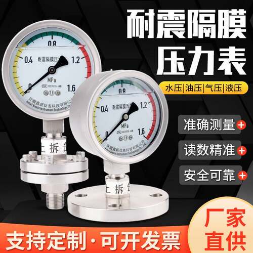 YTP-100ML MF不锈钢耐震隔膜压力表 法兰压力表 DN25 DN50 0.6mpa