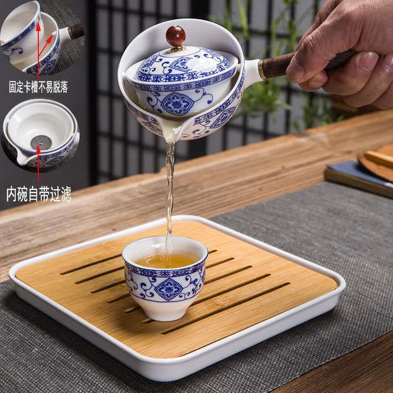 旅行便携旋转自动茶具户外功夫泡茶壶随身携带摇摆懒人防烫侧把壶