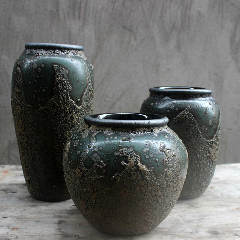 陶工业器复古客厅摆件花瓶风陶罐土装饰景德镇粗台面花插创意陶瓷