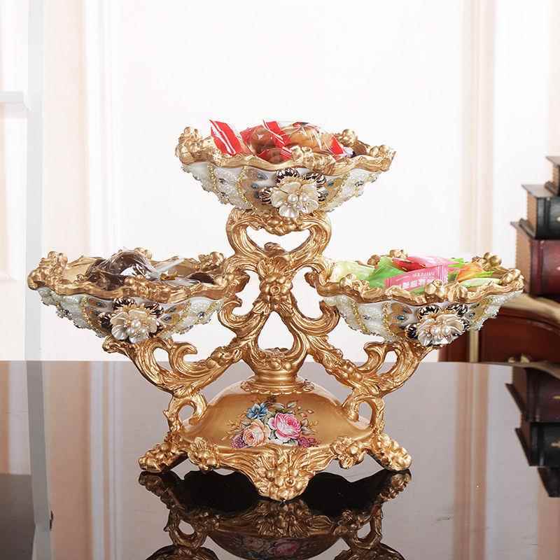 欧式YW7QPm8A果盘套家装客厅收茶几用纳欧式摆件奢华多层家干果盘