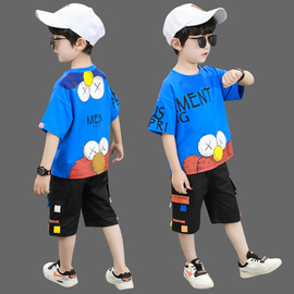 男童短袖套装韩版洋气夏款中大童，两件套童装2024夏装儿童衣服