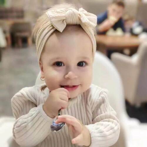 3Pcs Solid Color Baby Headband Bow Children Hair Band Elasti