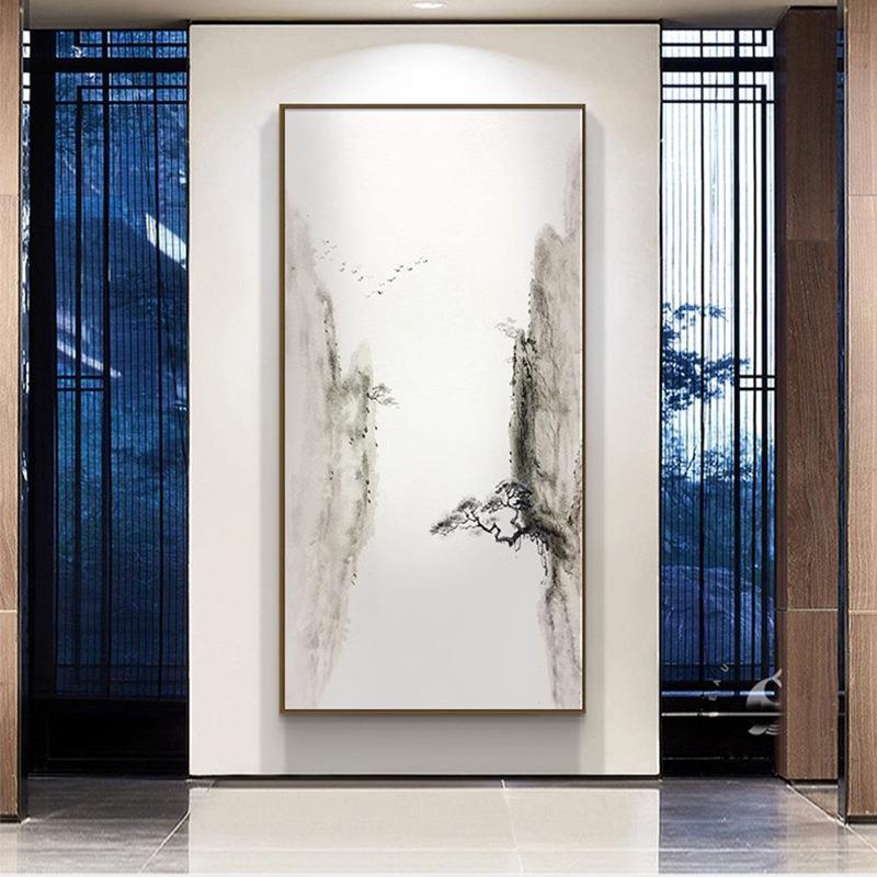 所水墨画道书房新挂画禅意茶室入户中式过走廊酒店装饰画玄关养生