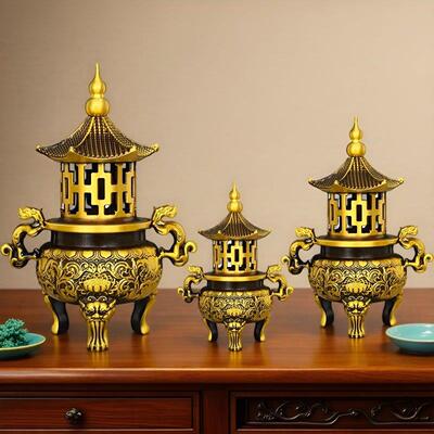 日本进口黄铜塔炉仿古炼丹炉双龙戏珠熏香炉象炉家居三体香薰用品