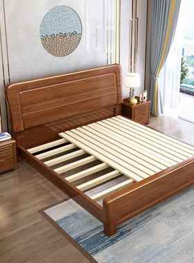 现代中式济金YYX丝檀木实简木床1.5米约经型1.8米卧双人室高箱储