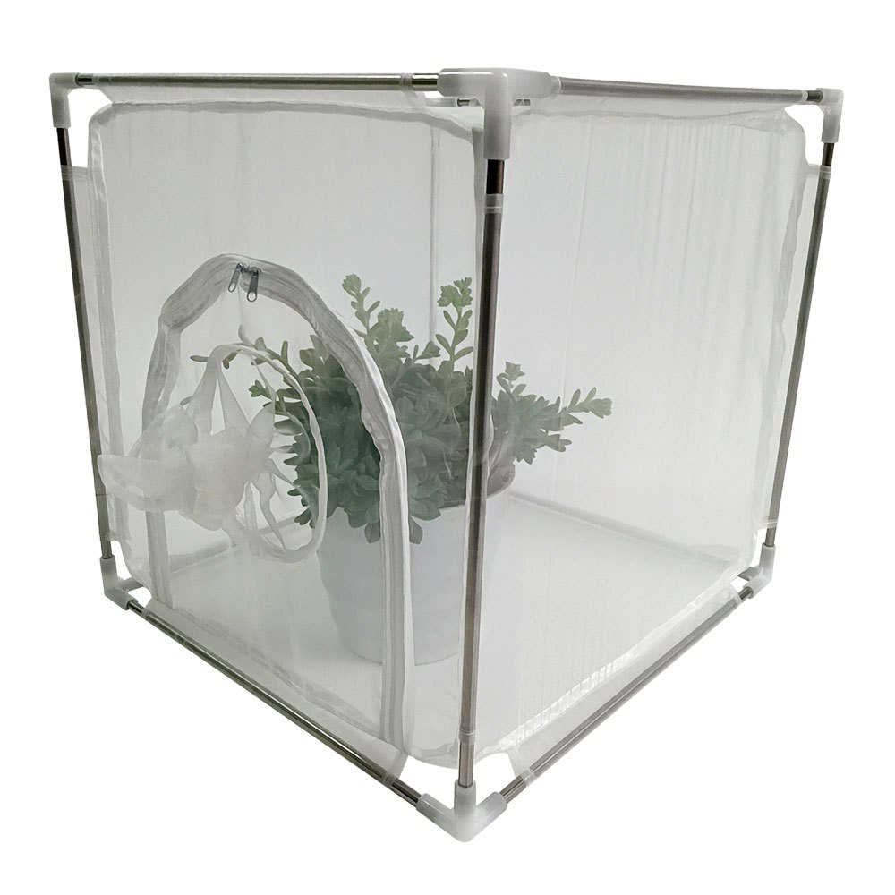 户外昆虫饲养笼栖息笼带套筒加开门不锈钢管150目尼龙网布笼