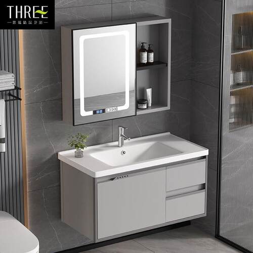 岩板台面蜂窝铝浴室柜组合厕所陶瓷一体洗手盆柜浴柜洗漱盆吊柜