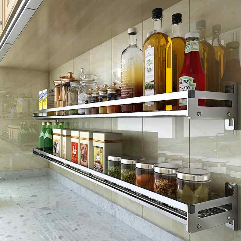 调料架壁挂式免打孔304不锈钢厨房置物架油盐酱醋调味用品收纳架