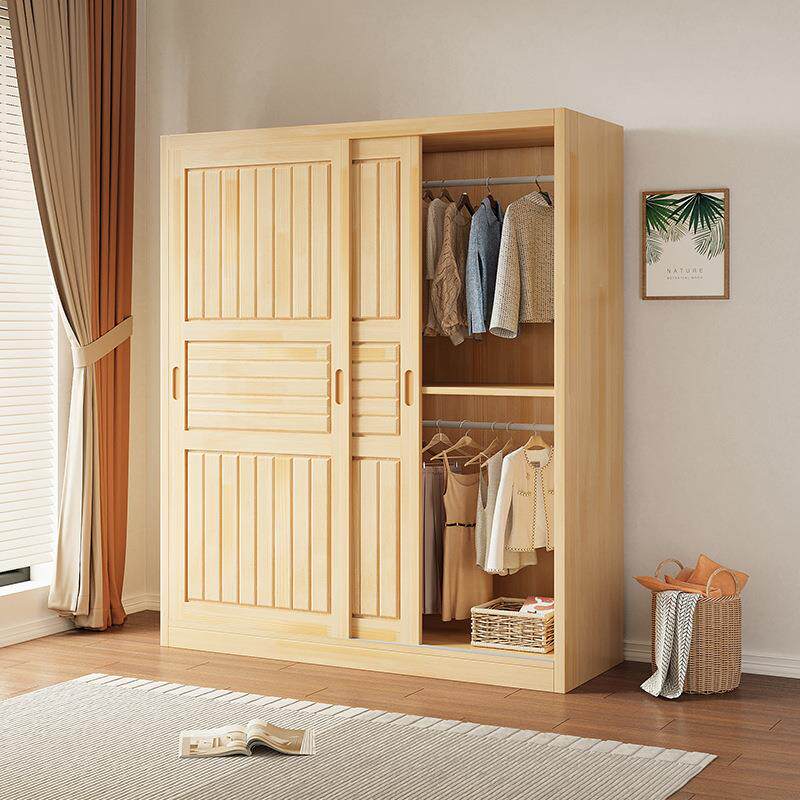 家用儿童宝宝卧室纯实木衣柜简易组装推拉门2026新款原木衣橱