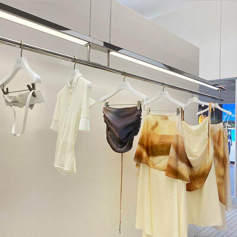 服装店不锈钢带灯悬吊式天花板架男女装货架橱窗展示架买手店衣架