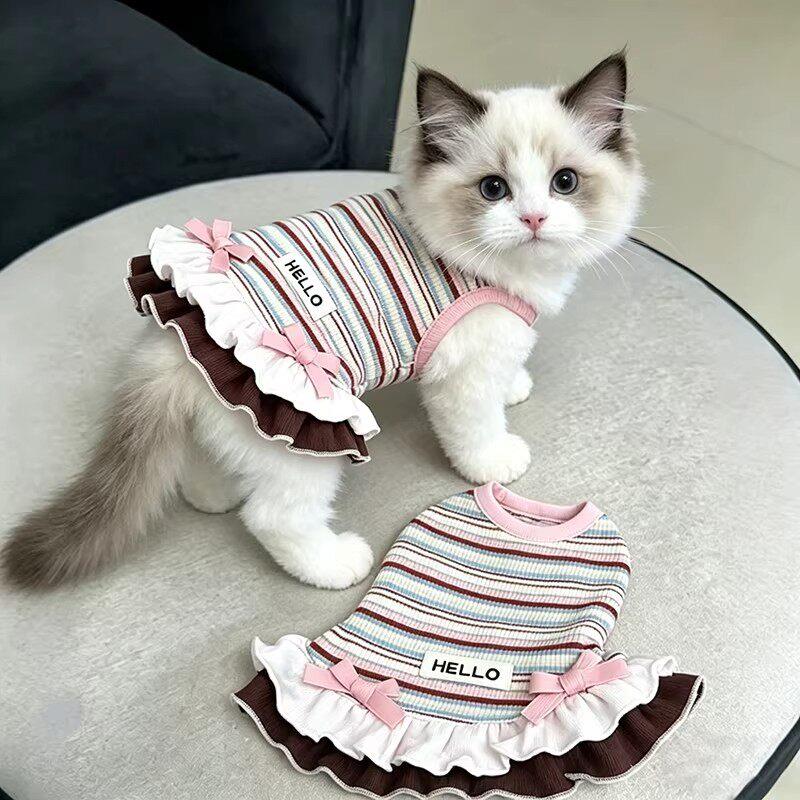 猫咪衣服猫咪夏天衣服小猫咪条纹背心连衣裙夏季薄款宠物衣服防掉